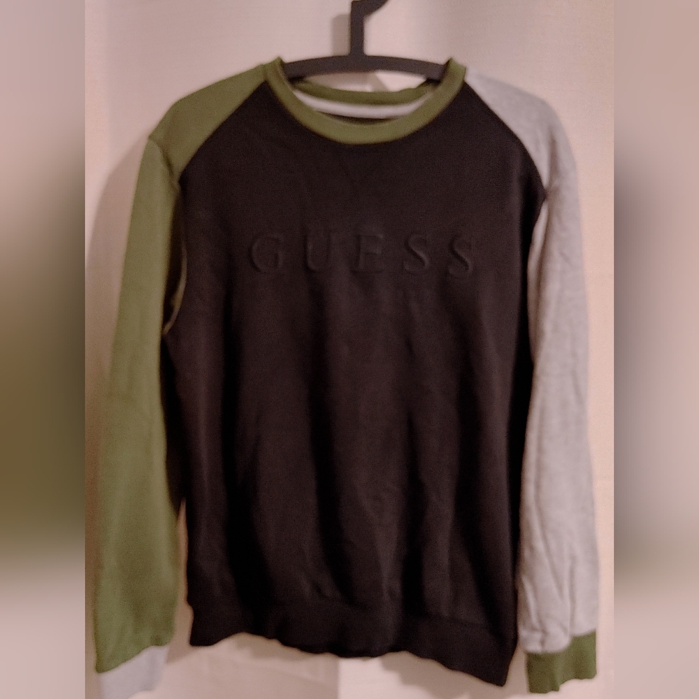 (4/$20) Guess Men's Black, Green And Grey Sweatshirt, Size M